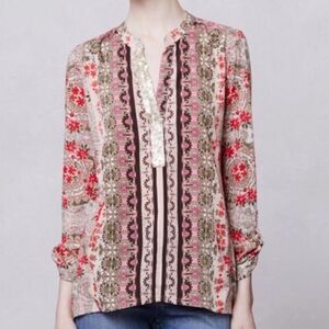 Anthropologie Tiny Devas Popover Tunic‎ Size S Paisley Sequin Blouse Multicolor